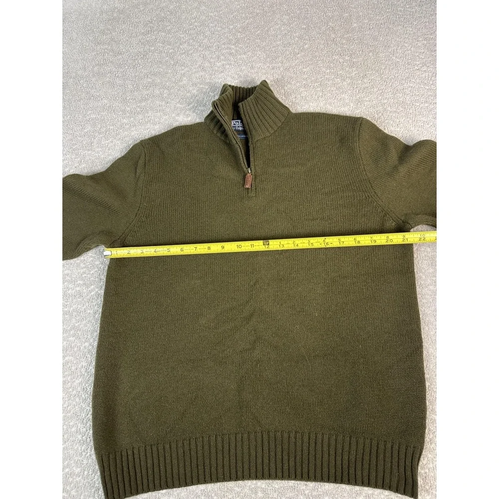 Polo By Ralph Lauren Sweater Mens L Army Green‎ Lambswool Quarter Zip Mock Neck